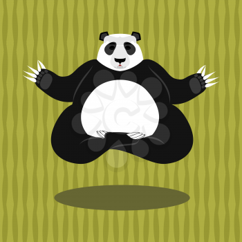 Panda Yoga. Chinese bear on background of bamboo. Status of nirvana and enlightenment. Lotus Pose. Wild Animal meditating