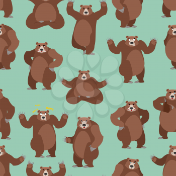 Bear seamless pattern. Grizzly ornament. Set wild animal. Forest animal with brown fur. Large predator strong background. Texture of fabric for baby