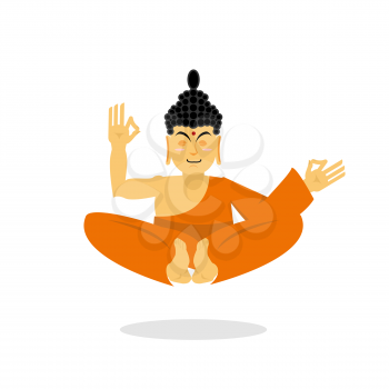 Buddha meditating isolated. Indian god on white background. Status of nirvana and enlightenment. Lotus Pose.  Supreme teacher for Buddhists. asian yoga. Holy monk in an orange robe
