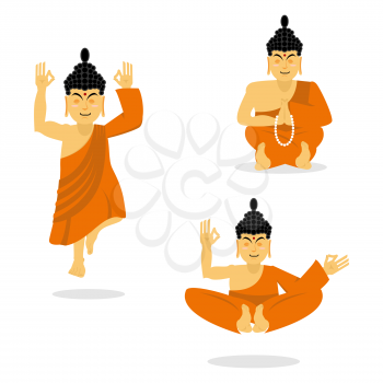 Buddha meditating isolated. Indian god on white background. Status of nirvana and enlightenment. Lotus Pose.  Supreme teacher for Buddhists. asian yoga. Holy monk in an orange robe