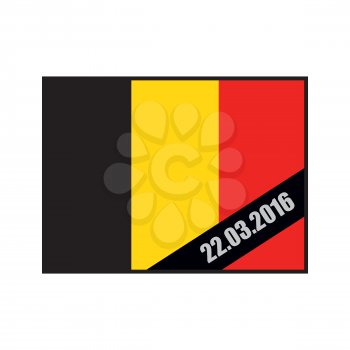 Mourning Ribbon on flag of Belgium. Attack in Brussels on March 22, in the year 2016. Grief for dead, in Brussels. explosion in Belgium. terrorist attack in Brussels
 