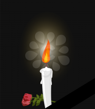 Mourning. Mourning figure white candle and flowers. Darkness and fire candles

