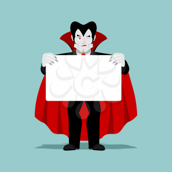 Dracula keeps clean sheet. Vampire and white banner. ghoul winks
