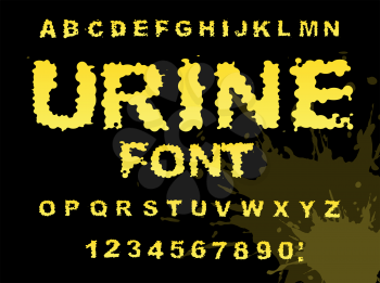 Urine font. Yellow liquid ABC. piss typography. wee-wee alphabet. fluid letters
