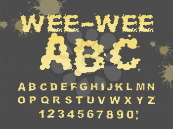 Wee-wee ABC. Yellow liquid font. piss typography. Urine alphabet. fluid letters