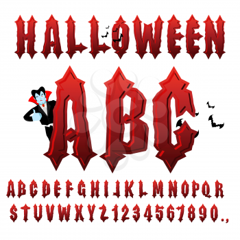 Halloween ABC. Blood Gothic letters. Ancient alphabet. Vintage font. Bloody awful lettring for holiday
