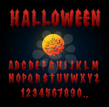 Halloween font. Ancient alphabet. Blood Gothic letters. Vintage ABC. Bloody awful lettring for holiday
