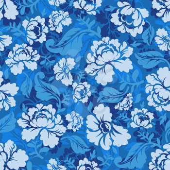 Blue Rose seamless pattern. Retro floral texture. Vintage Flora ornament