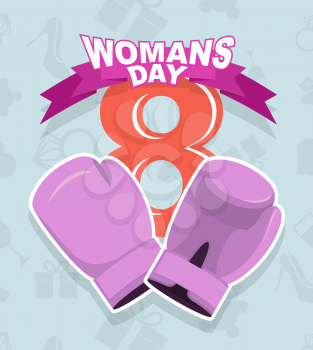 8 March, International Womens Day. Pink boxing gloves