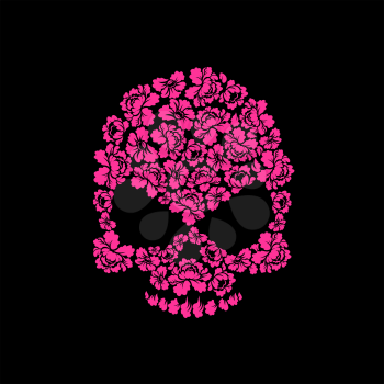 Skull of roses on a black background. Flower skull man. Vector illustration