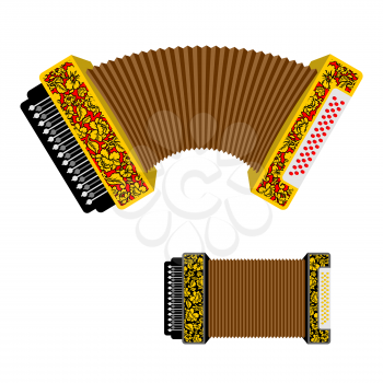 Russian accordion musical instrument. harmonic  National folk jukebox. Decorated with traditional pattern painting Khokhloma