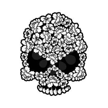 Skull rose tattoo. Flower head skeleton. Beautiful floral bone
