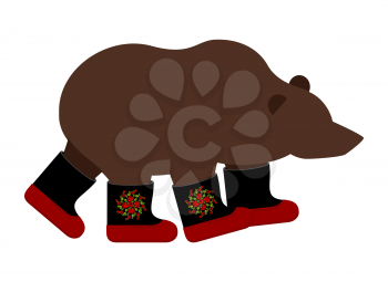 Russian Bear in boots. Russian National animal winter warm shoes.
