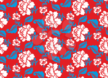Russian national flower pattern. Colors of Russia flag. Tricolor: red, blue and white. Patriotic floral ornament. Historic traditional decorative cultural texture