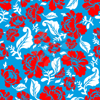 Russian national flower pattern. Colors of Russia flag. Tricolor: red, blue and white. Patriotic floral ornament. Historic traditional decorative cultural texture