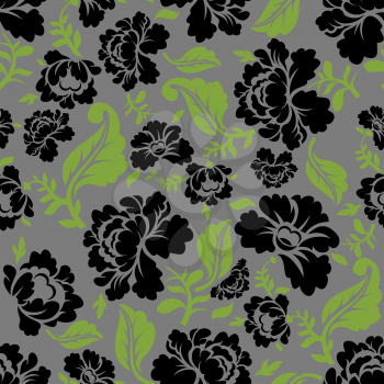 Black Rose seamless pattern. Retro floral texture. Vintage Flora ornament. Floral background. Dark colors. Traditional Russian ornament