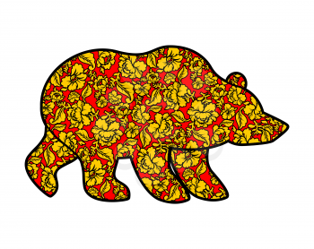 Russian Bear hohloma style. National Folk painting of flowers. Wild animal of forest symbol of Russia