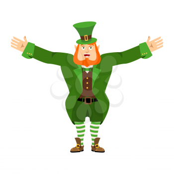 Leprechaun happy. Dwarf with red beard merry Emoji. Irish elf emotions. St.Patrick 's Day. Holiday in Ireland