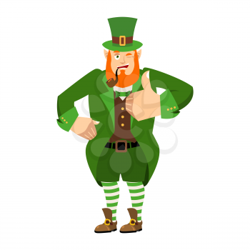 Leprechaun winks. Dwarf with red beard thumbs up. Happy St.Patrick 's Day. Irish elf emotions. Holiday in Ireland

