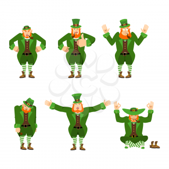 Leprechaun set motion. Happy and Sad. Angry and yoga. surprised and winks. Dwarf with red beard. Irish elf emotions. St.Patrick 's Day. Holiday in Ireland