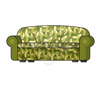 Camouflage military sofa. Army Soldier couch isolated. Illustration for 23 February. Traditional gift for Day of Defenders of Fatherland. Military holiday in Russia
