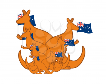 Australia Day emblem holiday. Kangaroos and Australian flag. Logo for traditional feast
