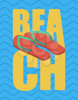 Beach and slippers. Summer shoes lettering. Sea Typography
