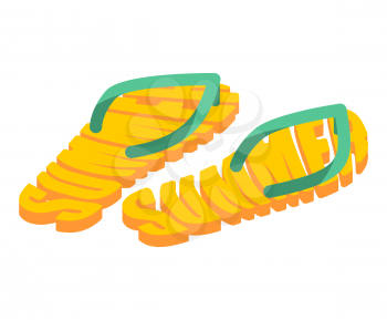 Summer and slippers lettering. Sea shoes Typography
