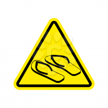 Attention slippers. Caution beach shoes. Yellow triangle road sign
