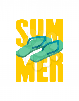 Summer and slippers lettering. Sea shoes Typography

