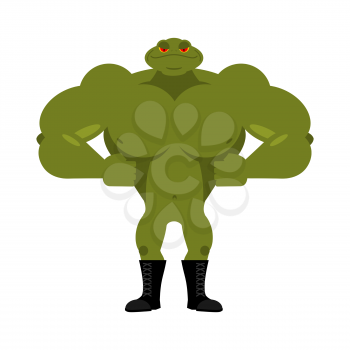 Strong frog. powerful toad with large muscles. Amphibian animal athlete bodybuilder