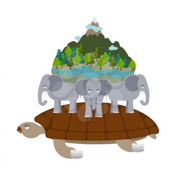 Mythological planet earth. turtle carrying elephants. Ancient representation of world
