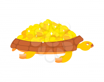 Golden Turtle carries gold coins. Jewels on a shell