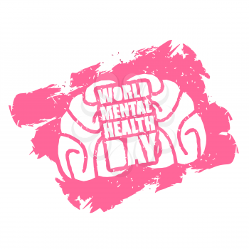 World Mental Health Day emblem. Symbol of human Brain. Grunge style. Brush and splashes.