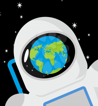 Helmet astronaut and planet earth reflection. Cosmonaut cap

