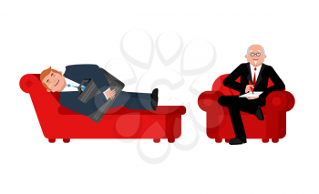 Businessman with psychologist. Consultation of psychotherapist. patient on psychologists couch
