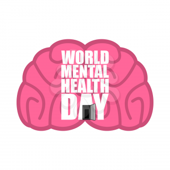 World Mental Health Day emblem. Symbol of human Brain. Grunge style. Brush and splashes.