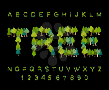 Tree font. Forest  alphabet. Letter from Tree. Nature alphabet. Eco letters
