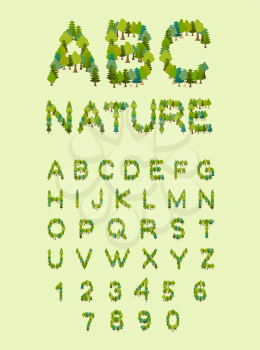 Nature alphabet. Tree font. forest alphabet. Letter from Tree. Eco letters