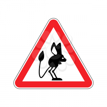 Attention Jerboa. Caution Steppe animal. Red triangle road sign
