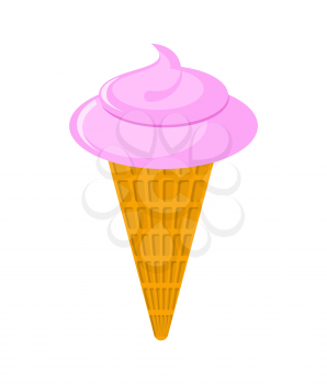 Pink cone Ice cream strawberry taste. Dessert waffle cup. Sweetness
