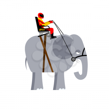 Riding elephant. Racer on wild animal. Team of beast of Africa