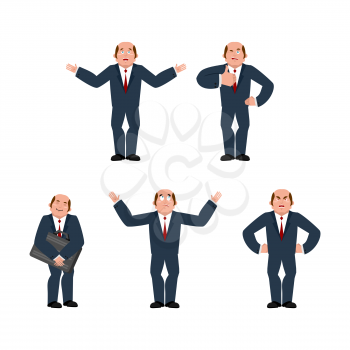 Businessman set of movements. boss set poses. Manager man expressing emotions

