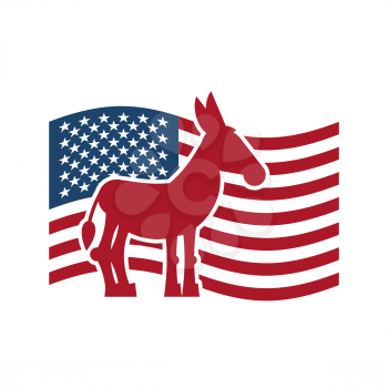 Democrat Donkey and US flag. Political Party America
