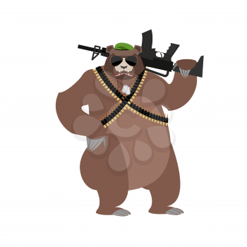 Bear soldiers. Grizzly military. Wild animal with un. Beast Warrior in helmet