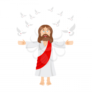 Jesus Christ and dove. holy man and pigeon. son of God. bible bird