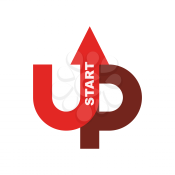 Start up logo. Startup emblem. Running business. Getting case. Red up arrow

