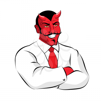 Satan boss. Devil businessman in white suit. Red demon with horns