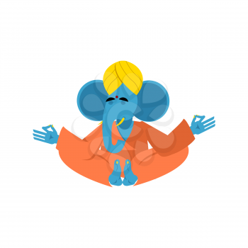 Sacred elephant in India. Ganesha Hindu god of wisdom and prosperity. Animal yoga. Lotus Pose. Zen and relaxation.

