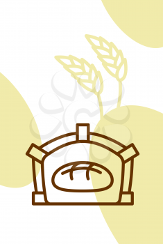 Bakery template design blank, poster. Bread in oven and wheat ears
